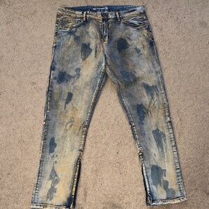 Men's Distressed Blue and Tan Skinny Jeans